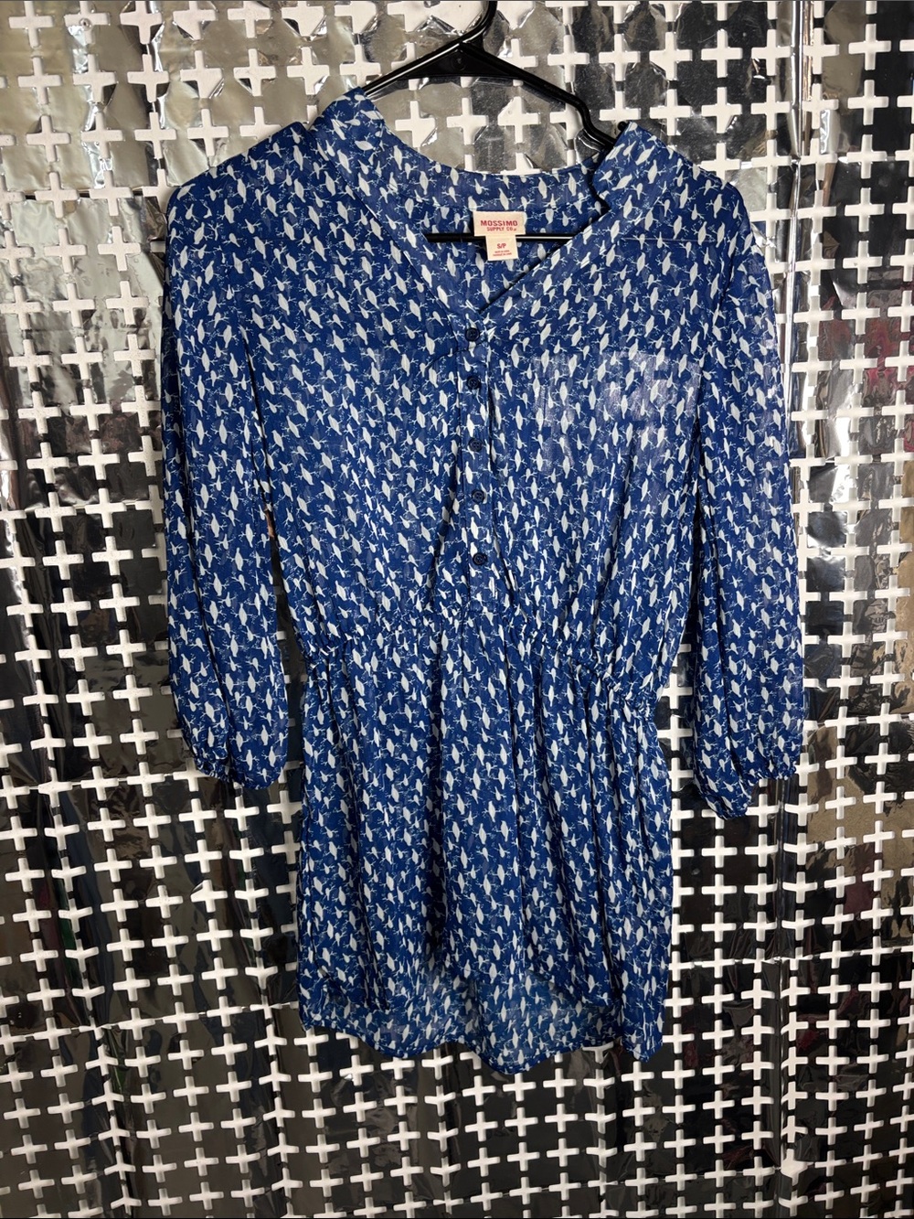 Mossimo Supply Co. Blue Printed Button-Front Blouse